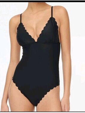 J. Crew Black Scallop-Trim One-Piece Swimsuit